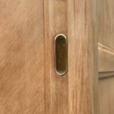 Vintage wardrobe with compass legs in raw wood, sliding doors, 1960s