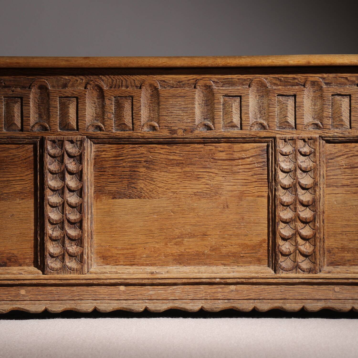 Handcrafted Solid Oak Chest with Rustic Carvings | Germany