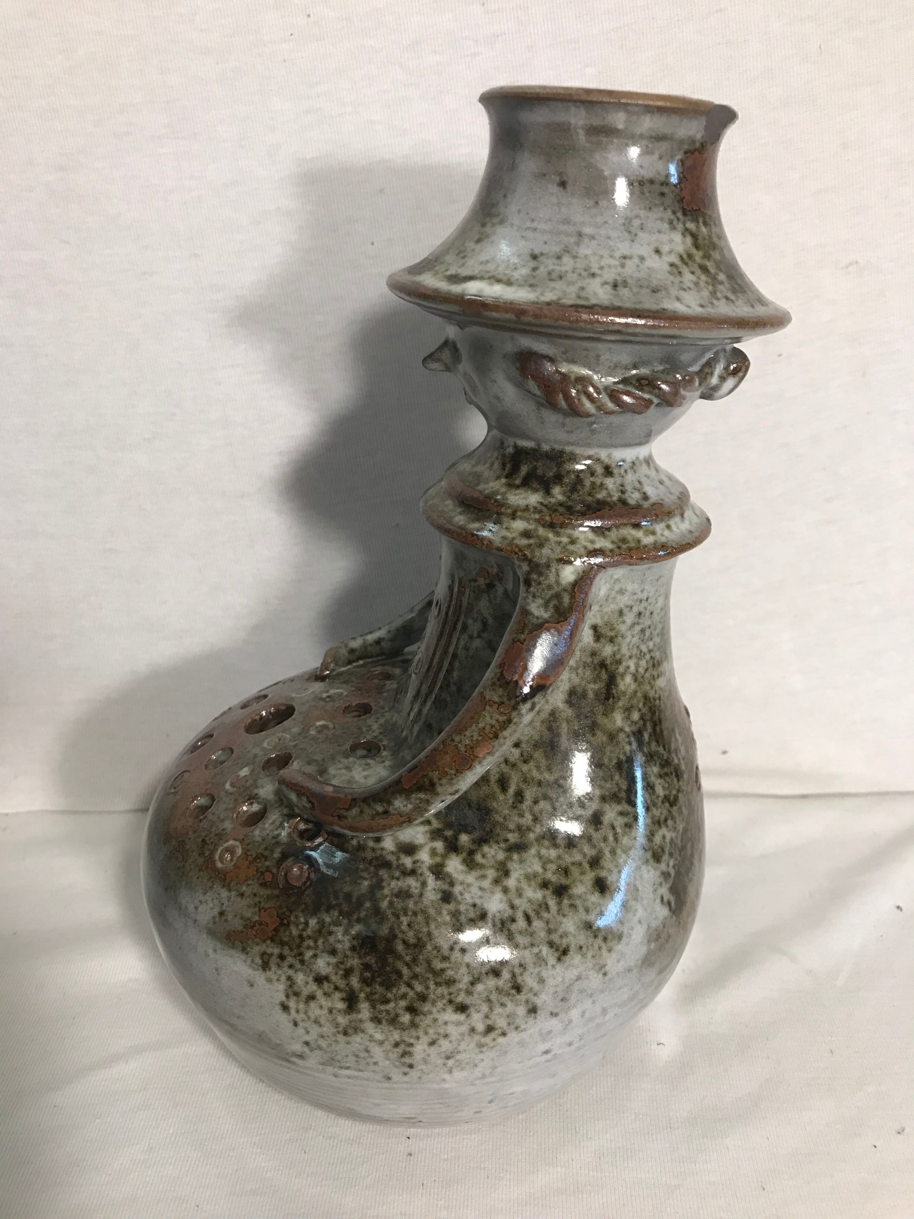 Old man gray Brown ceramic Vase + Spades flowers Decoration Vintage