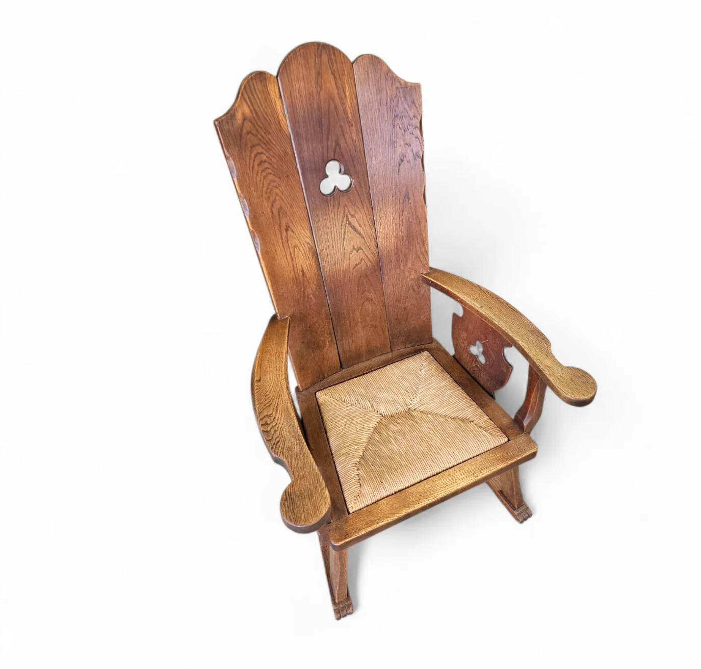 High back / monastery / rush seat armchair 1950s