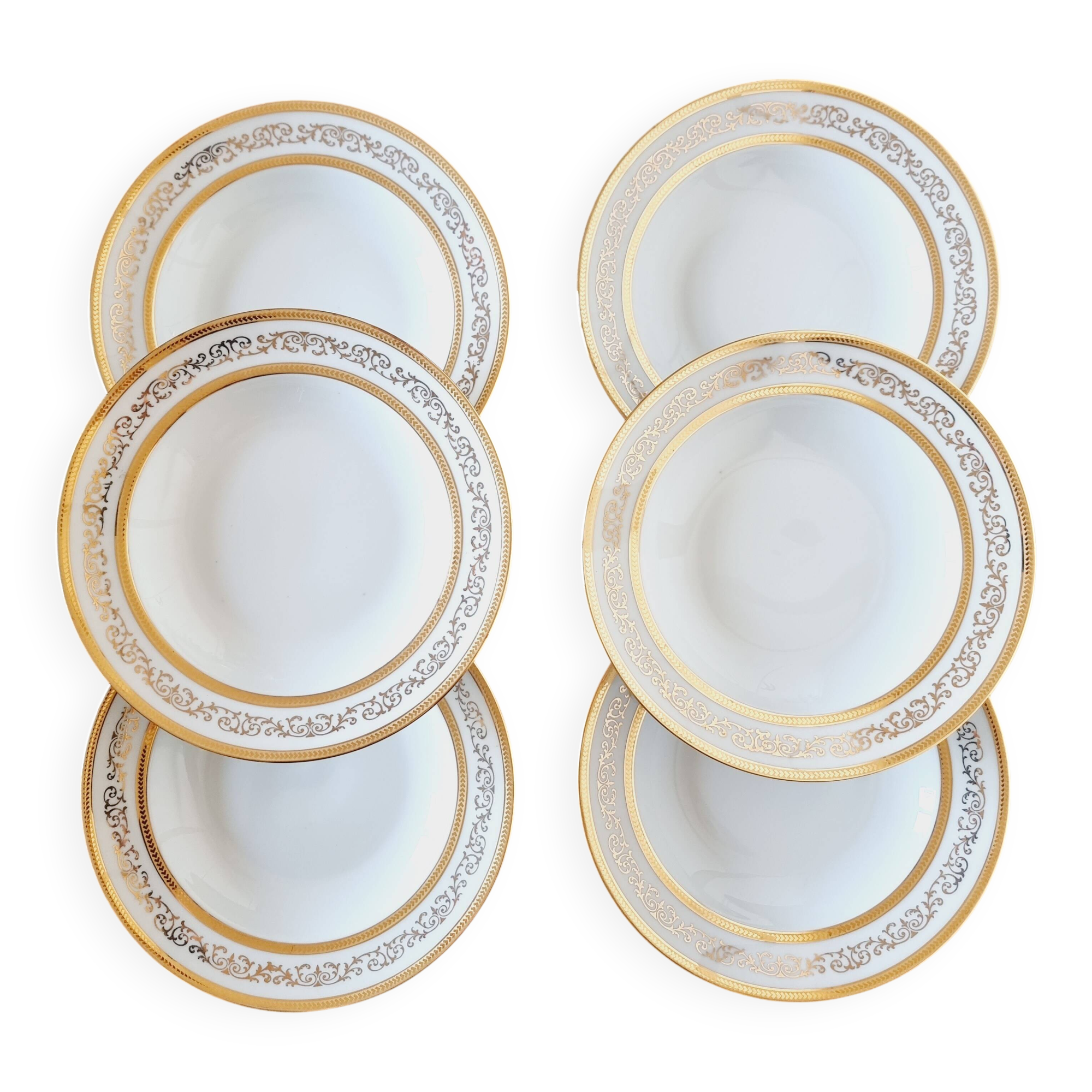 Set of 6 Limoges porcelain soup plates, decorated with gold 24