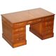 Partner desk with double pedestal in burr yew wood with decorated top.