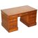 Partner desk with double pedestal in burr yew wood with decorated top.