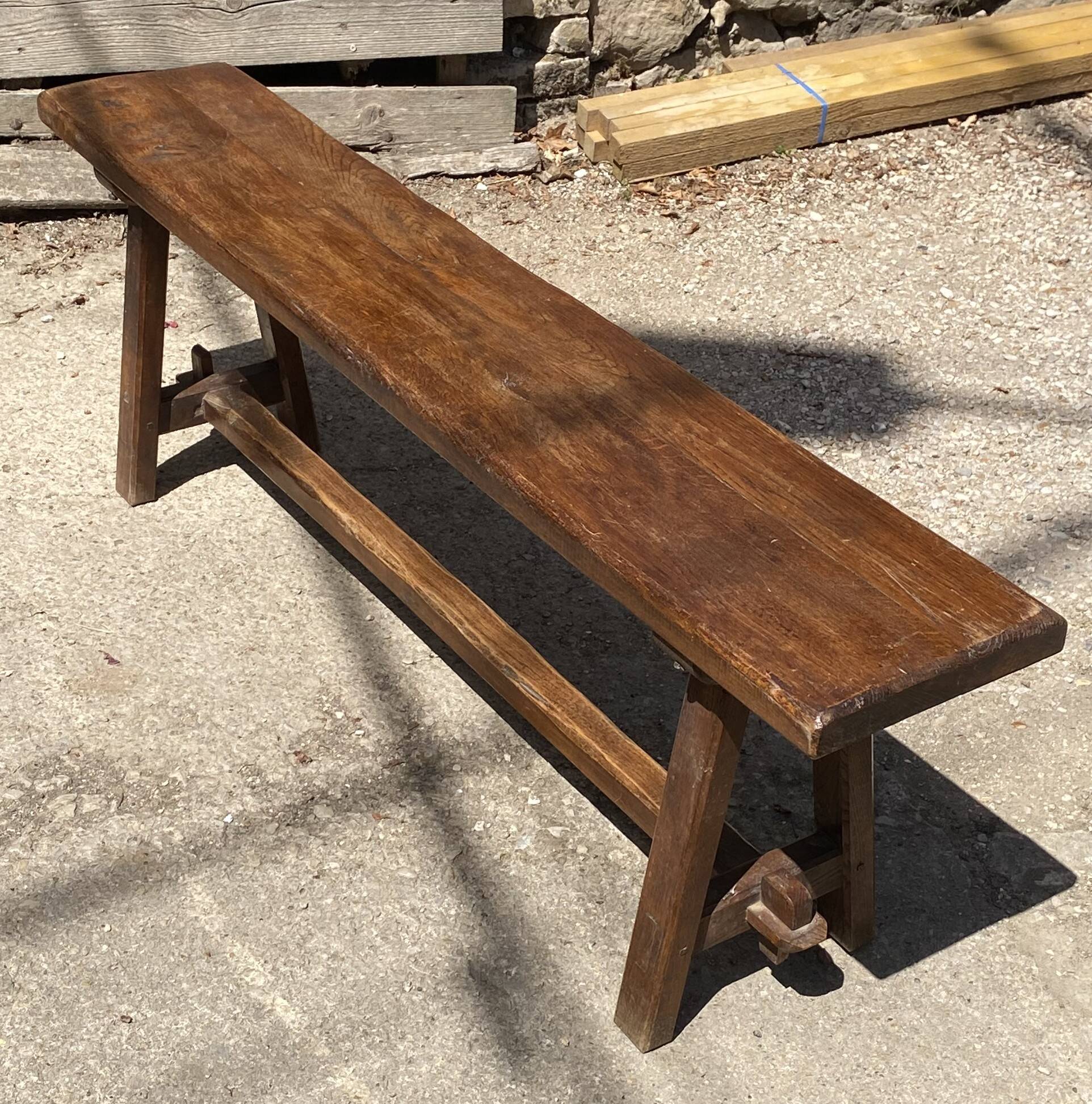 Solid oak farmhouse bench 140cm for rustic farmhouse table 1950