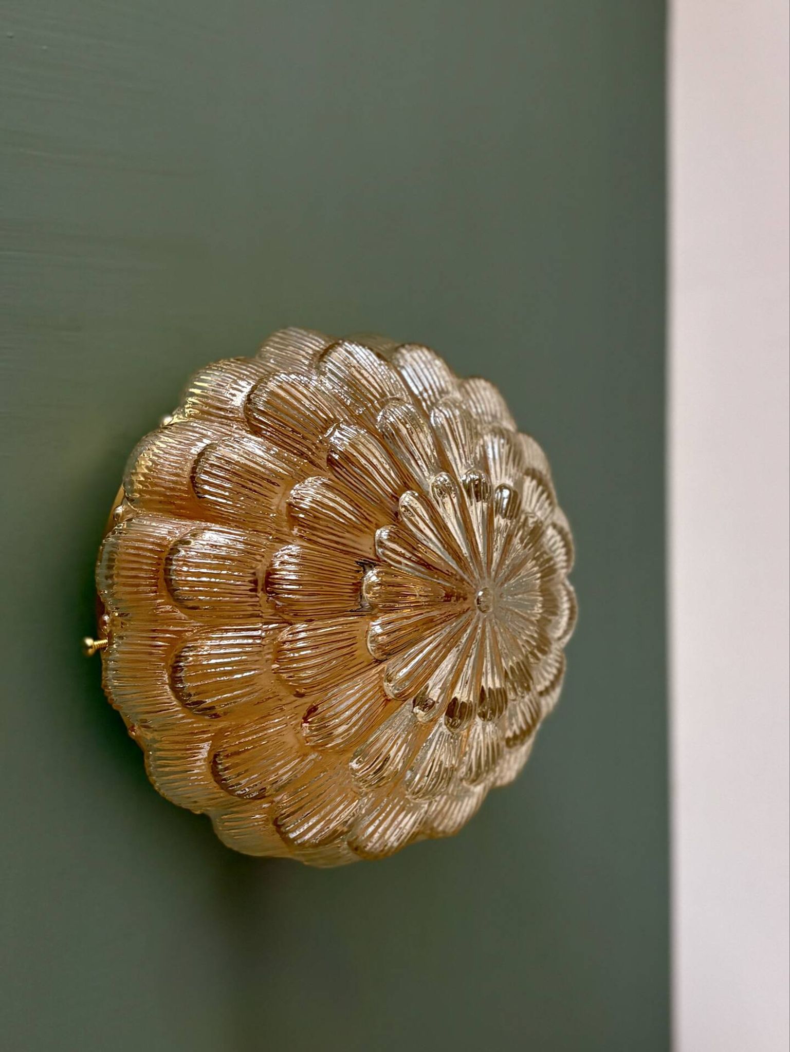 Vintage amber moulded glass wall or ceiling light globe