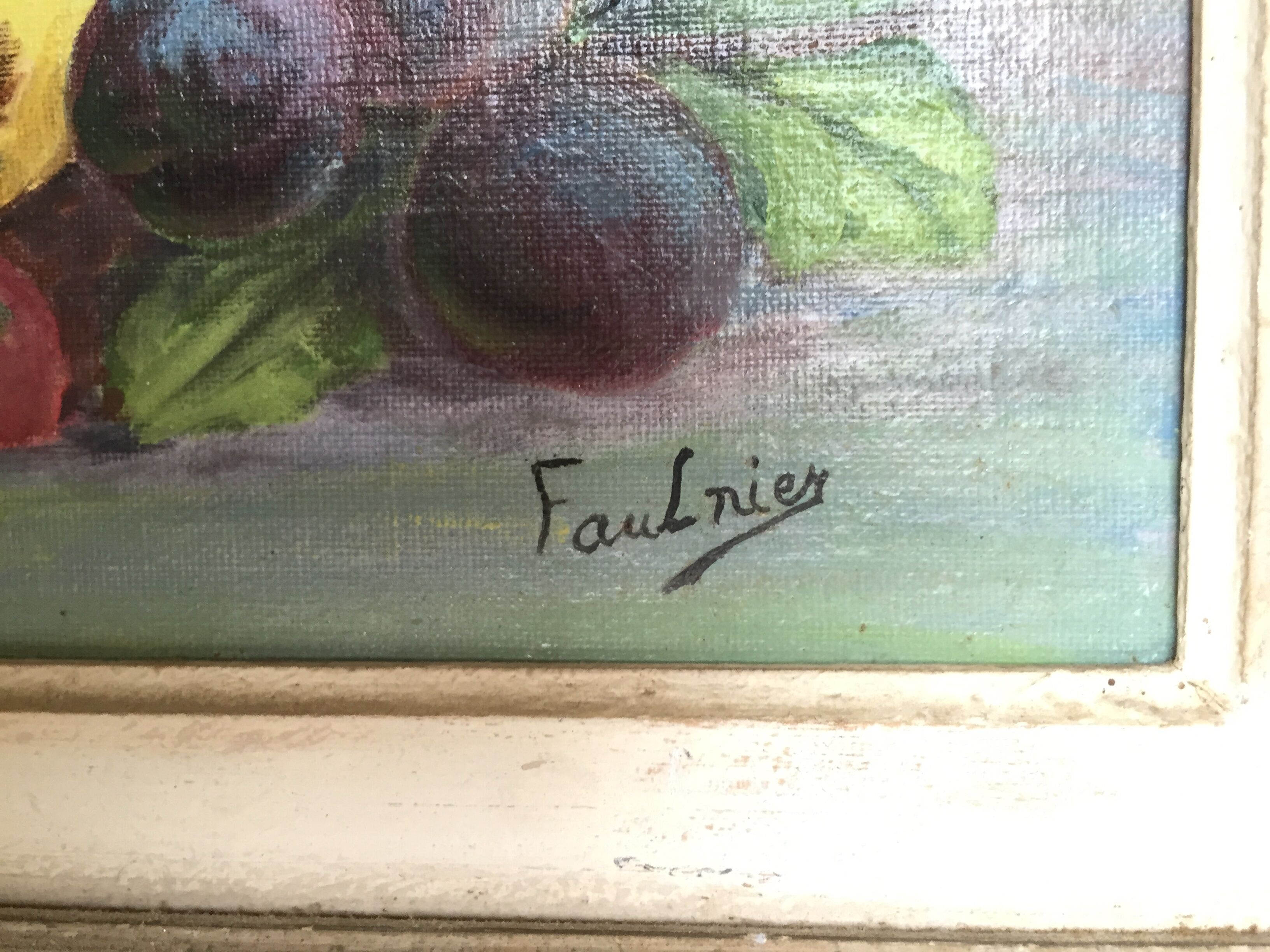 Oil on panel: still life with fruit