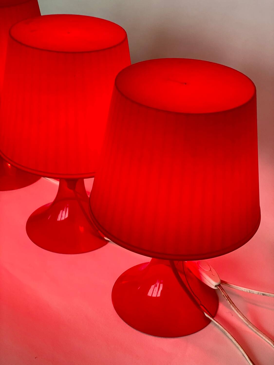 3 Lampes de table vintage ikea lampan rouge / bordeaux.