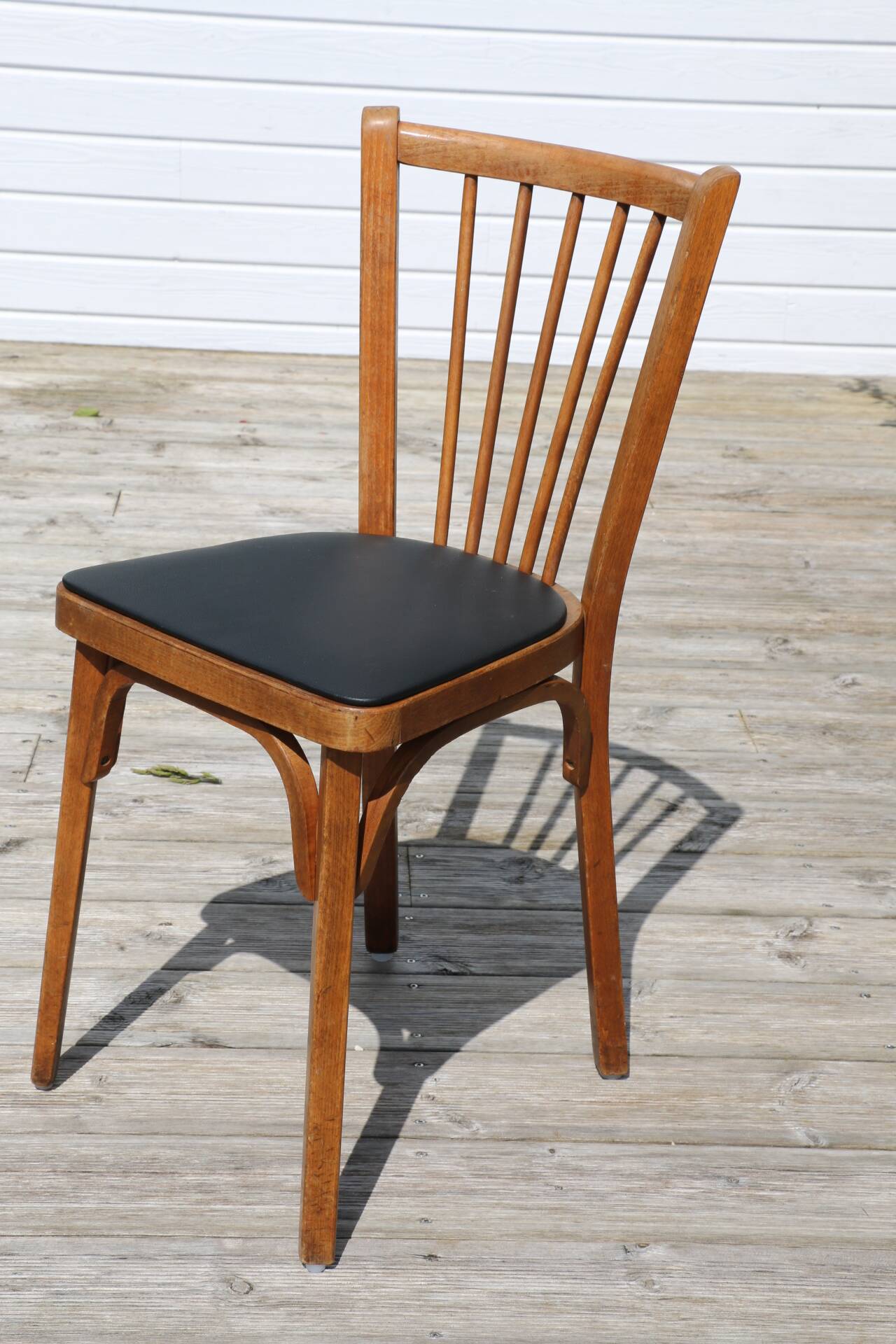 4 baumann n°12 black leatherette chairs, medium beech