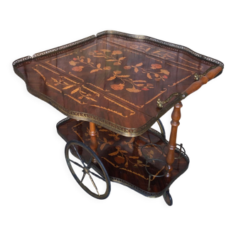 Vintage Sorrento wooden marquetry castor trolley