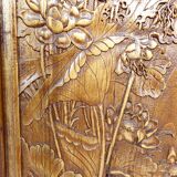 3 Panneaux en bois sculpté, Décors Floraux et Animaliers, Indochine
