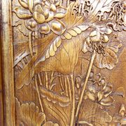 3 carved wooden panels, floral and animal decorations, Indochina