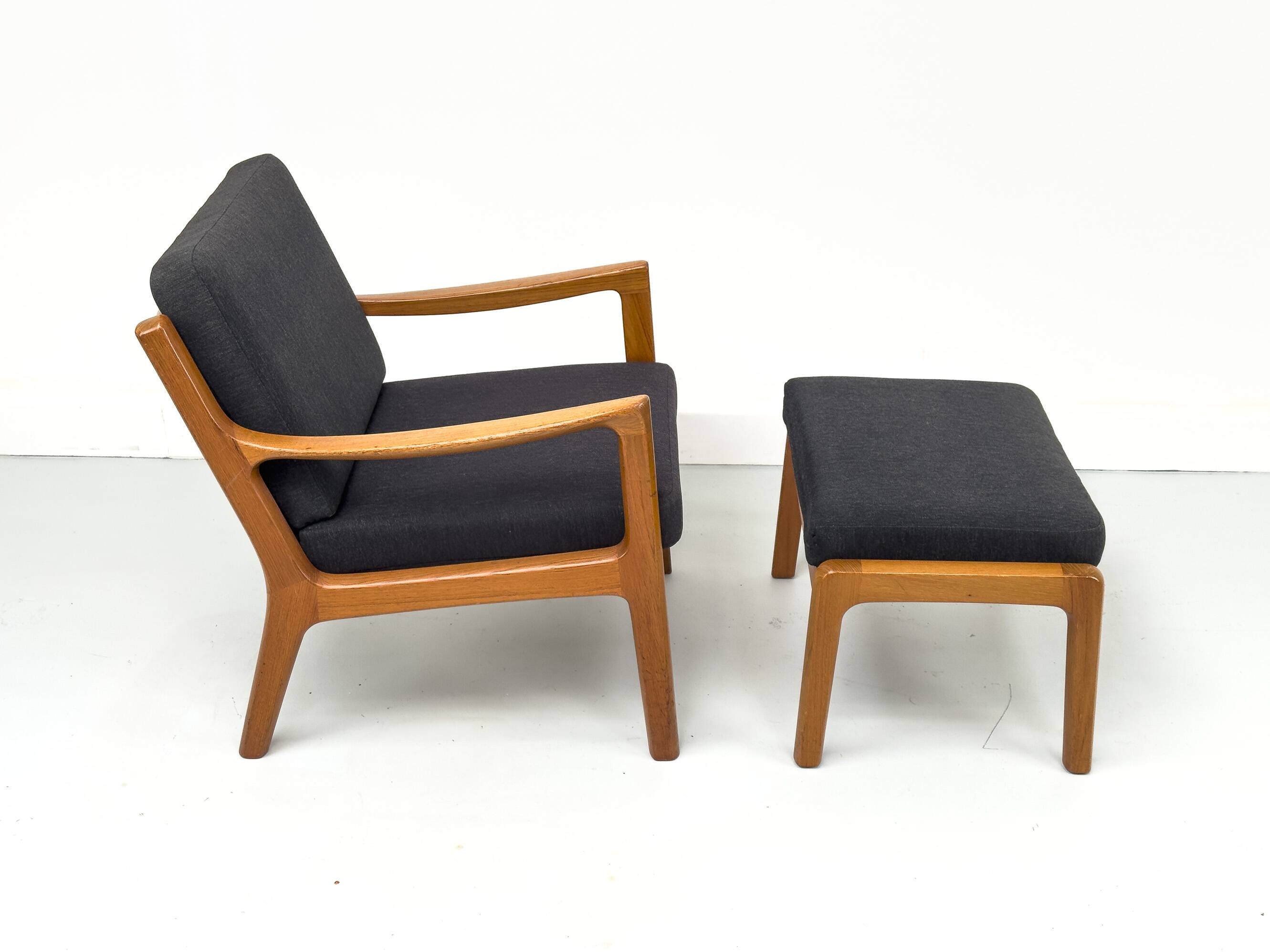Senator Lounge Chair and Ottoman in Teak and Wool by Ole Wanscher for P. Je