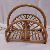 Woven bamboo magazine rack from the 1970s