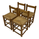 Set of four vintage chairs / stool - brutalist style minimalist oak and wicker 60s