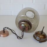 Vintage Copper Pendant Light Amber Glass Mid Century Modern Ceiling Lanter