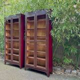 Italian Brown and Burgundy Lacquered Display Cabinets, 1890s, Set of 2