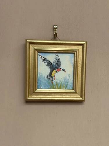 Mid-Century Oil on Panel – “Birds” by Unknown, Vintage & Framed 11 × 11 cm