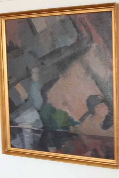Original large mid-century Swedish oil on canvas – “Composition” by Sixten Lundbohm – vintage & framed – 77 × 70 cm (30.3" × 27.6")