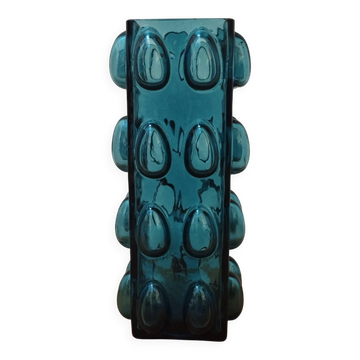 Vase bleu bullé vintage (1960-1970) dessiné par Whilhelm Braun-Feldweg