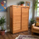 Antique oak tambour door filing cabinet, H120