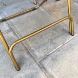 Set de 4  chaises pliantes en laiton et velours moutarde à rayures signé «  Lafuma » 1960