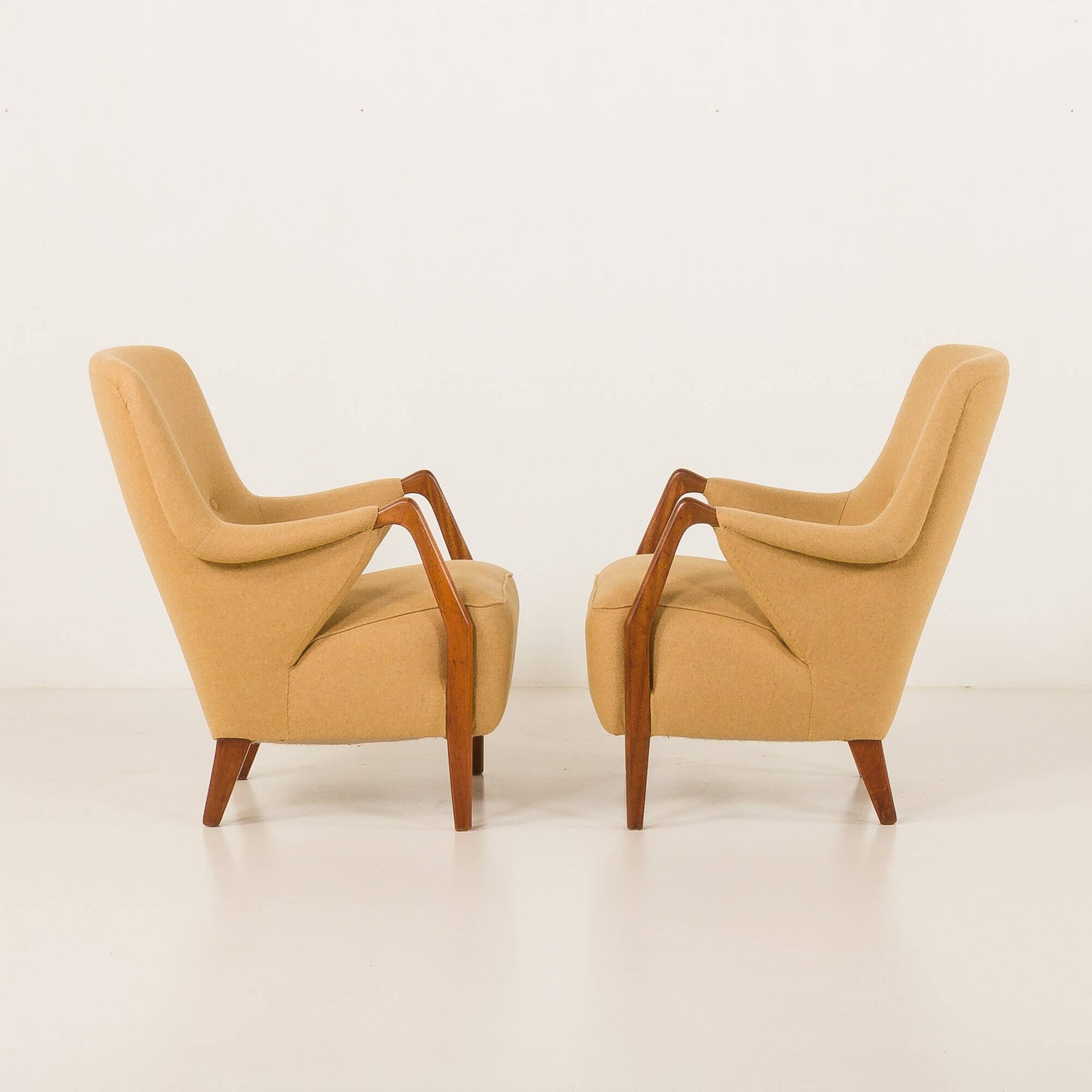 Scandinavian mid century lounge chairs in teak and wool, set of 2, 1960s