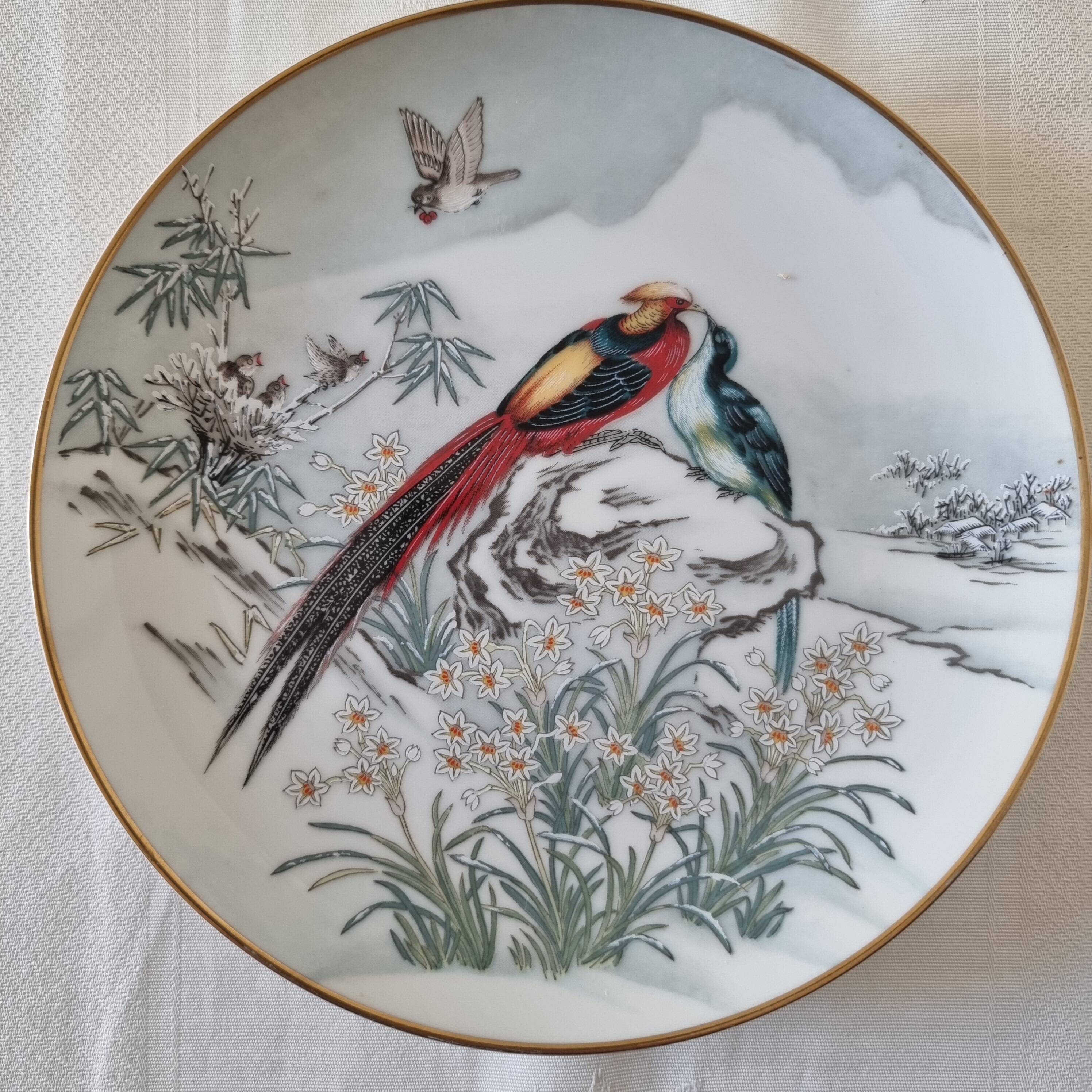 Pair of vintage Franklin Japanese hand-painted porcelain plates
