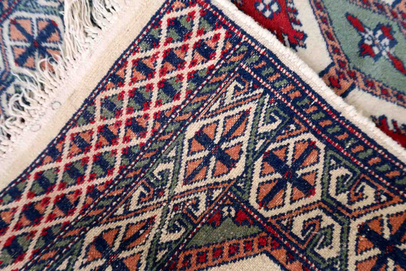 Handmade vintage rug Uzbek Bukhara 56cm x 83cm 1970s