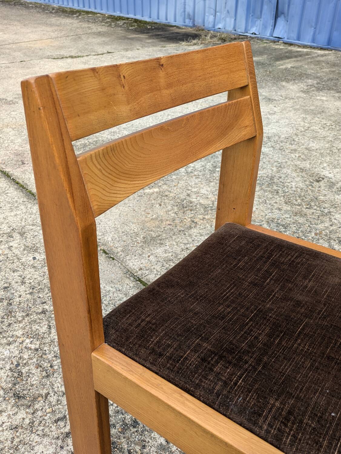 Pair of Maison Regain Elm Sled Chairs, Vintage 1960s