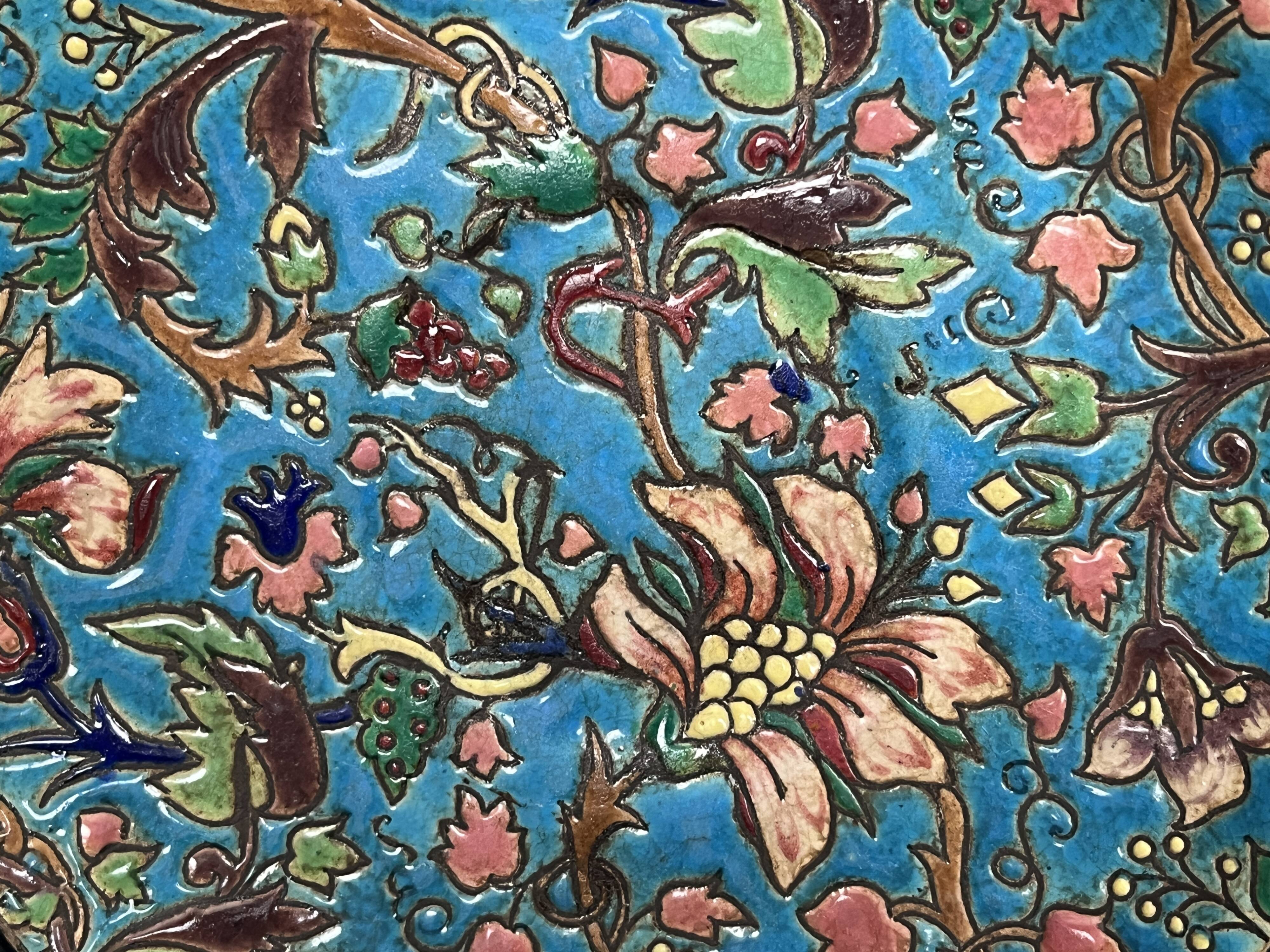 Longwy, small enamel plate with floral decoration, 19th century