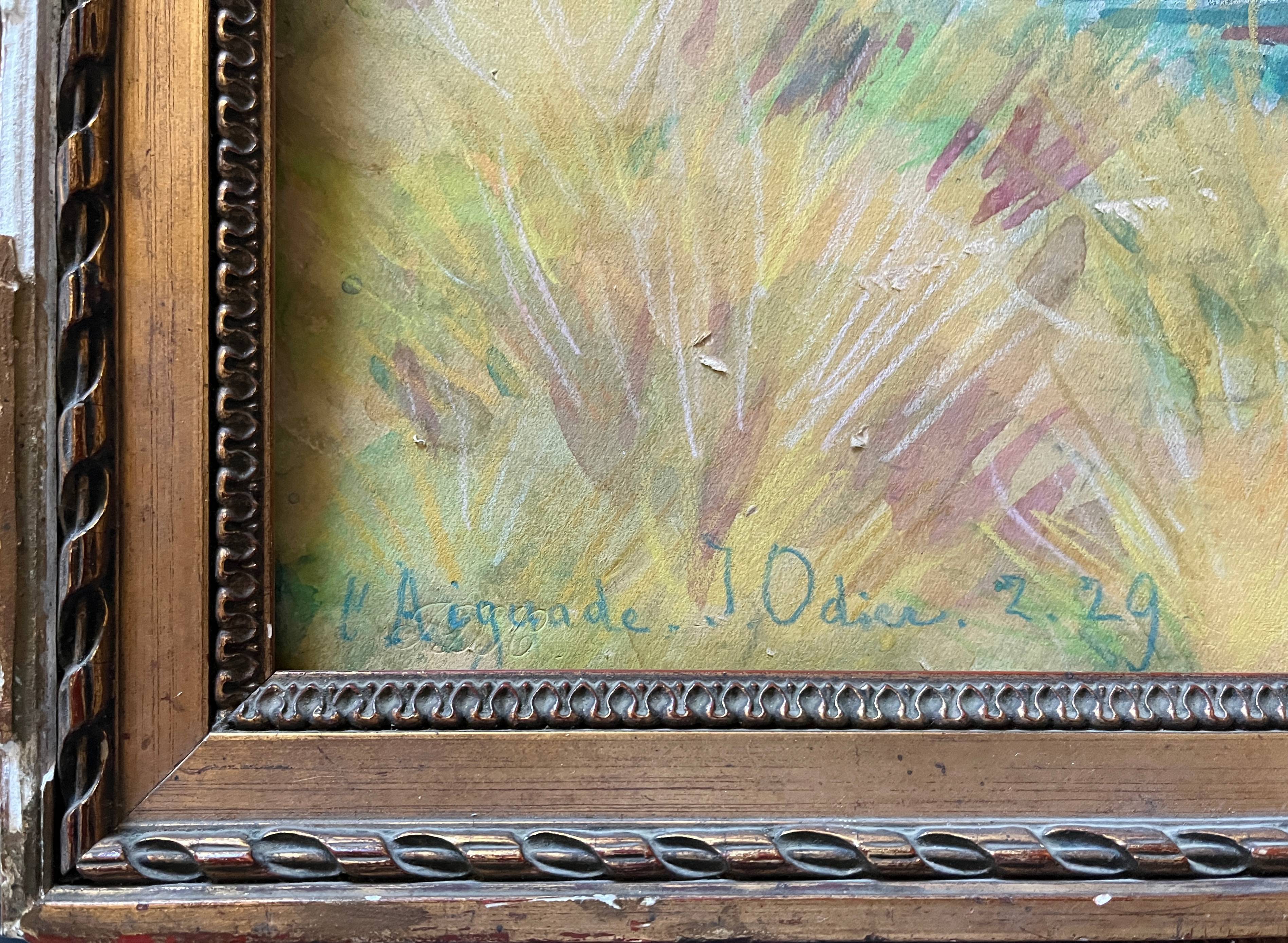 Gouache Painting Jacques Louis ODIER (1853-1930) l'Aiguade Porquerolles 1929