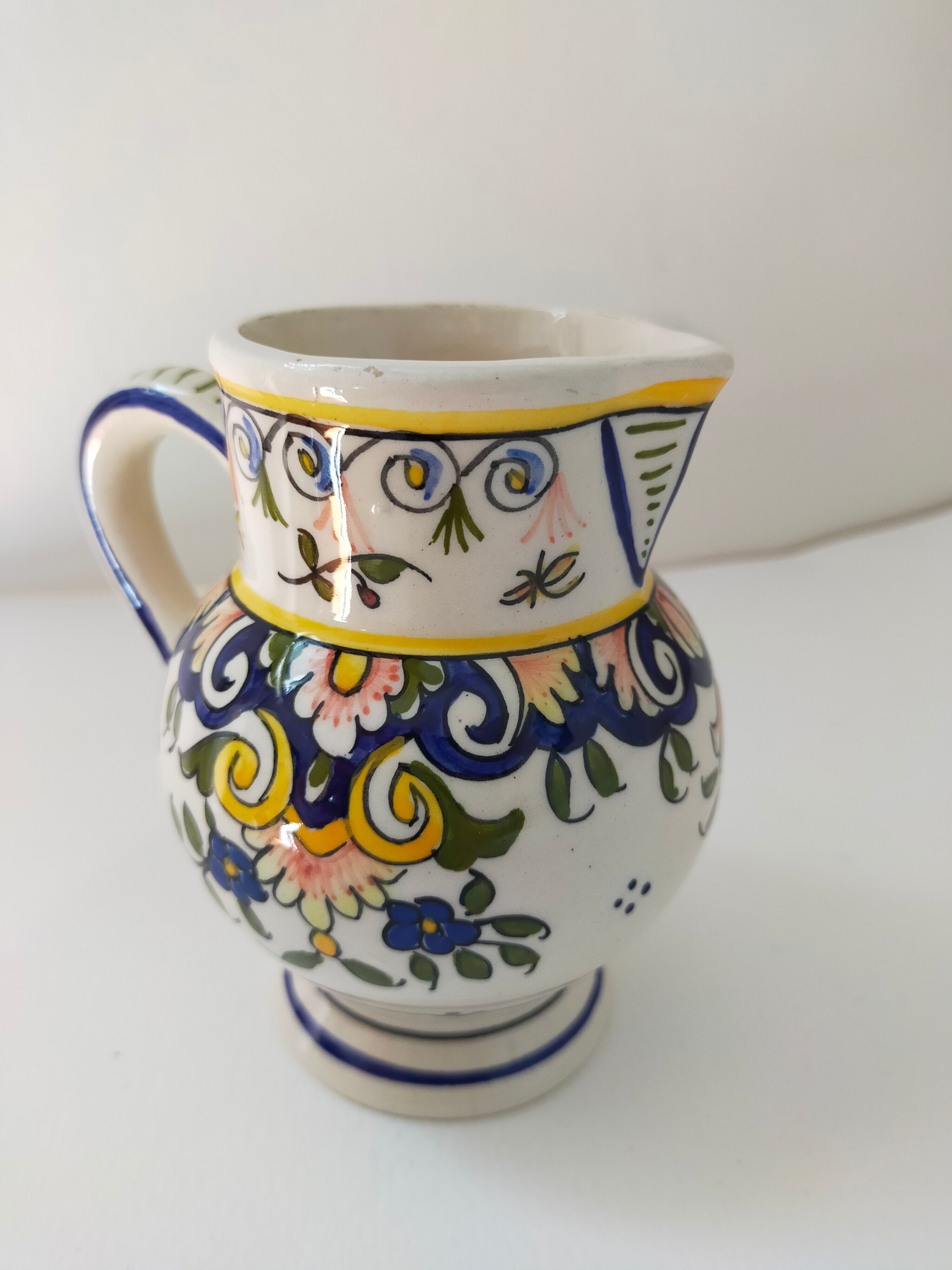 Vintage pitcher Desvres décor Rouen handmade signed