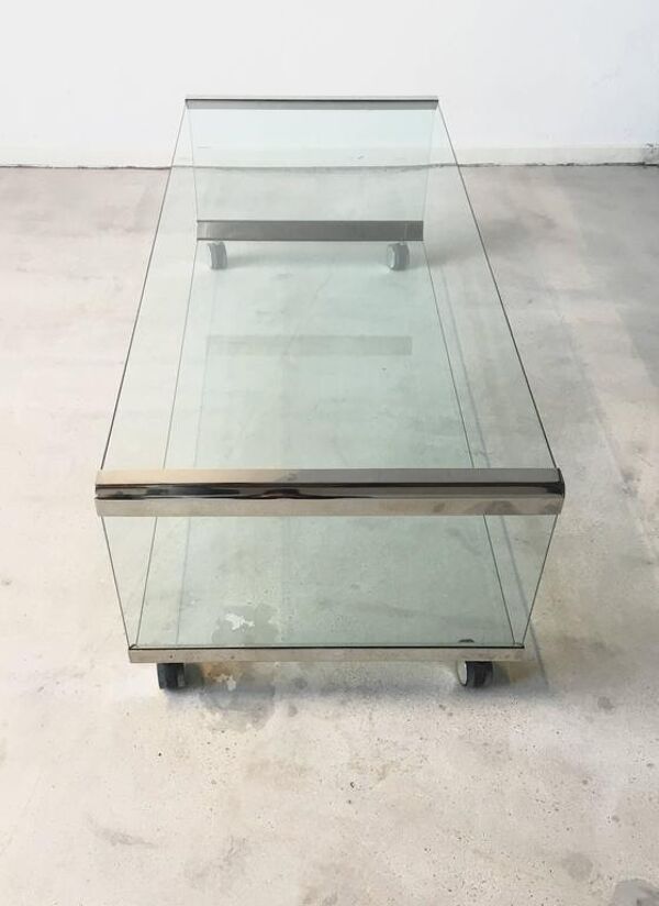 Table basse en verre et chrome de Pierangelo Galotti pour Galotti & Radice 1975