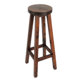 Vintage Artisan High Stool Hand-Carved Solid Wood