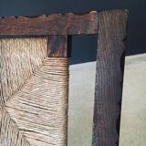 Low Arts & Crafts Oak & Rush Armchair, Belgium 1920s