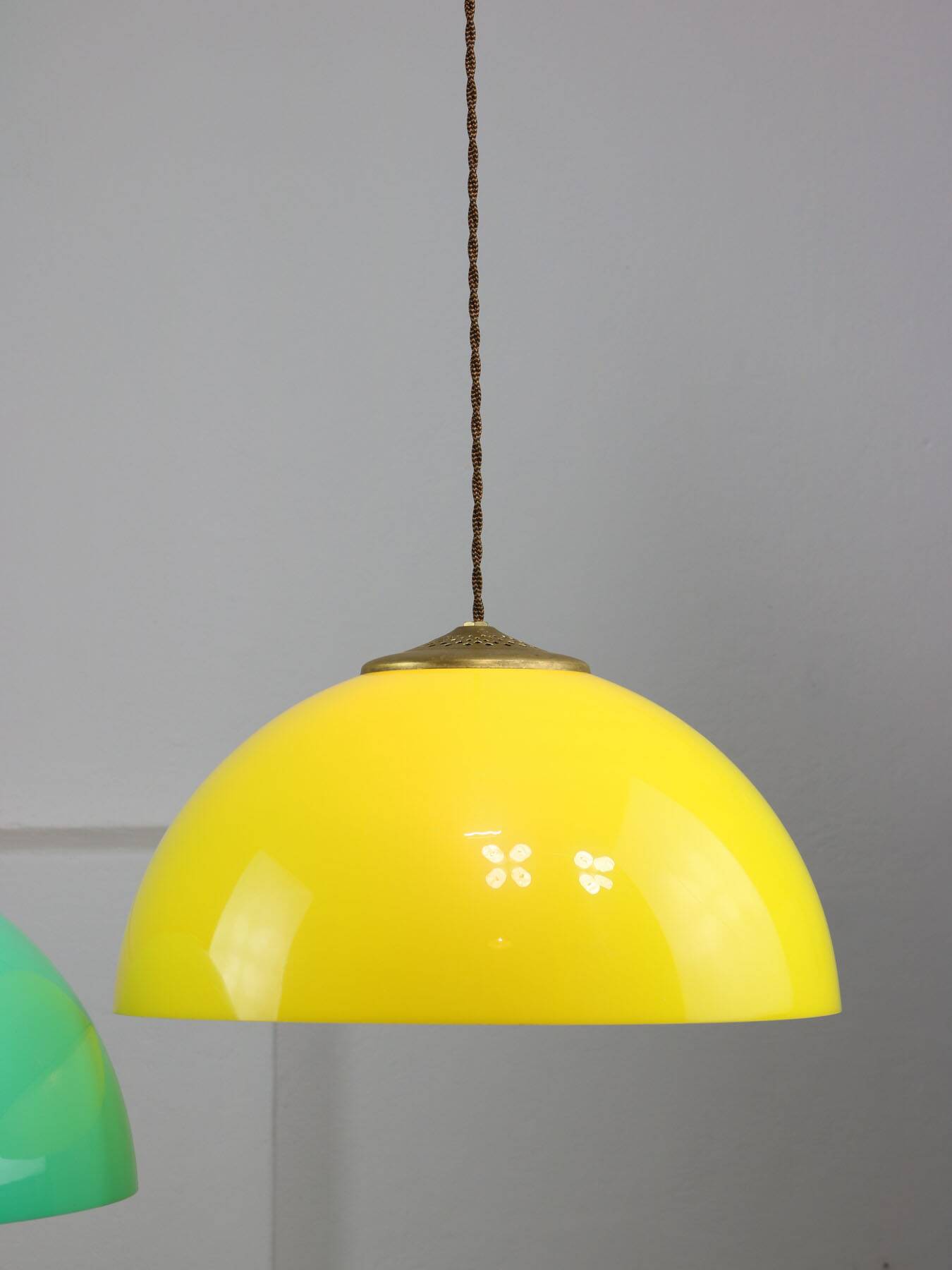 Vintage Italian Brass and Yellow Plexiglas Pendant Lamp