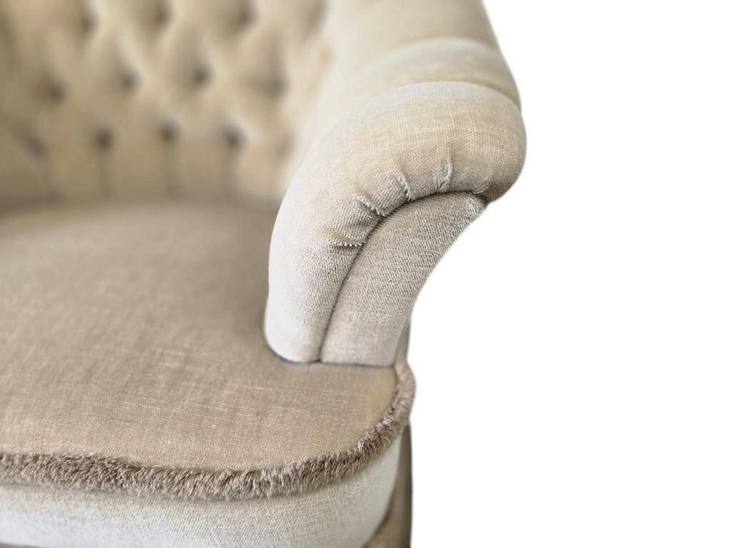 Set of 2 vintage ecru armchairs with fringes.