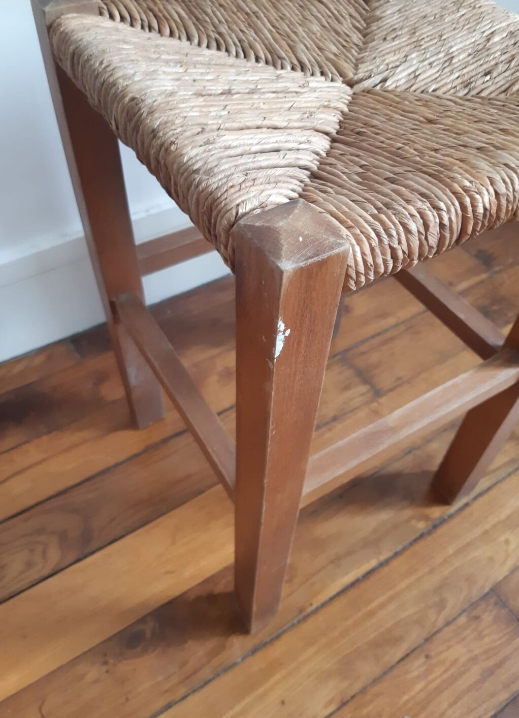 Wooden and straw stool