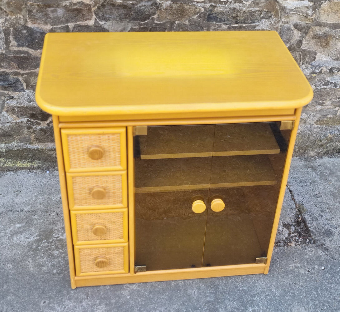 Furniture, HI FI, TV, vintage, Exodia, wood and rattan, 80s