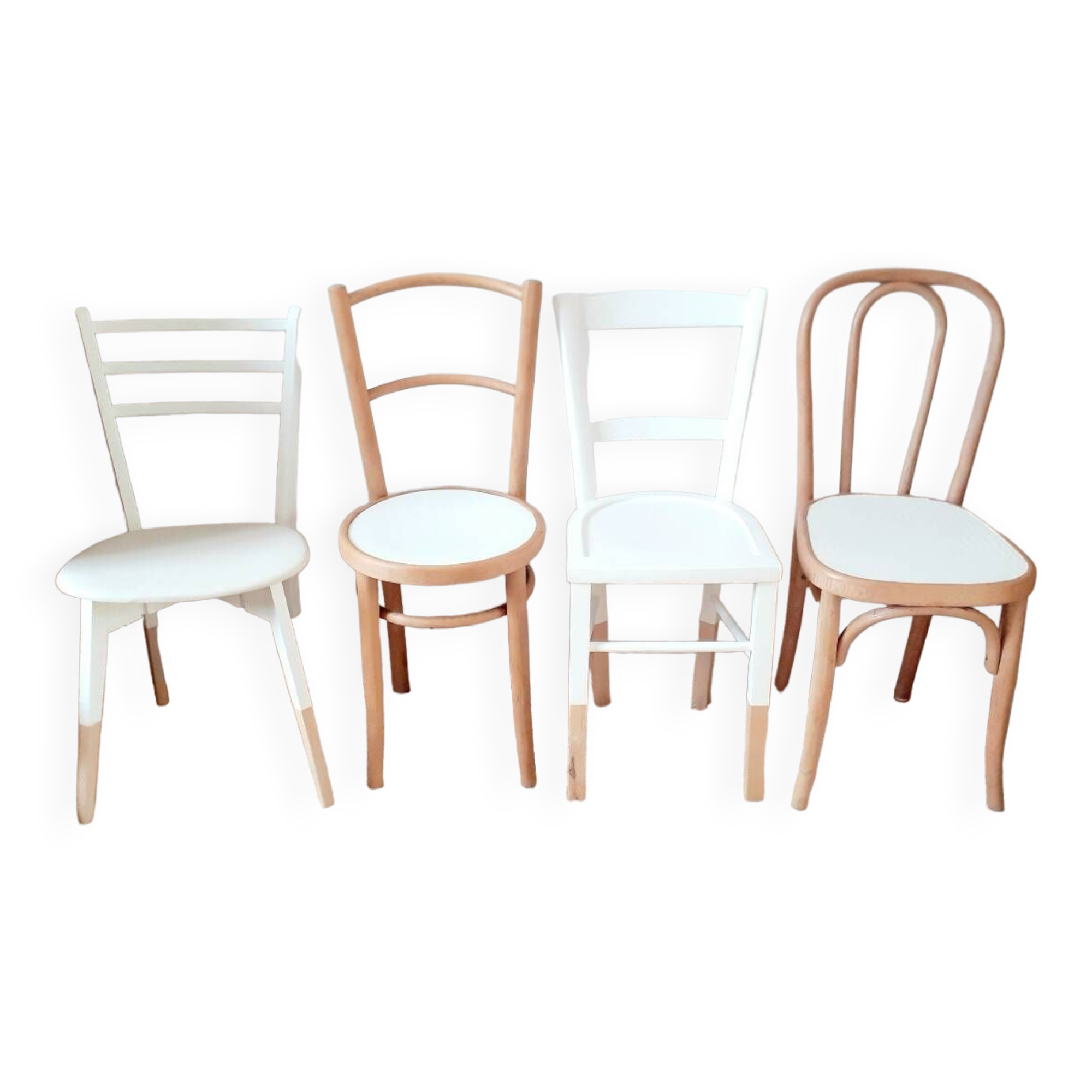 Set of 4 vintage wood and white chairs