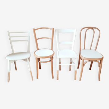 Lot 4 chaises vintage bois et blanc