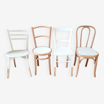 Set of 4 vintage wood and white chairs