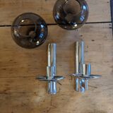 PAIR OF WALL LIGHTS BY SCIOLARI - VINTAGE SMOKED GLASS AND CHROME