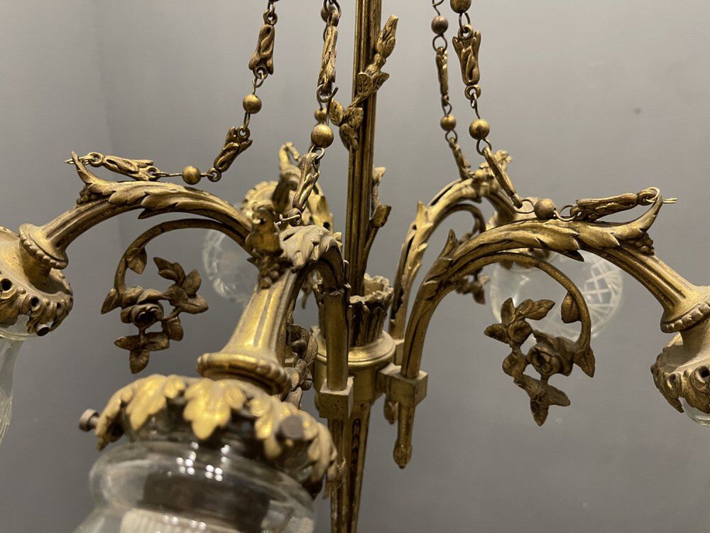 Italian Liberty Bronze Chandelier, 1940s