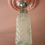 Vintage pendant lamp, Cylindrical glass suspension and chromed metal, ceiling lamp