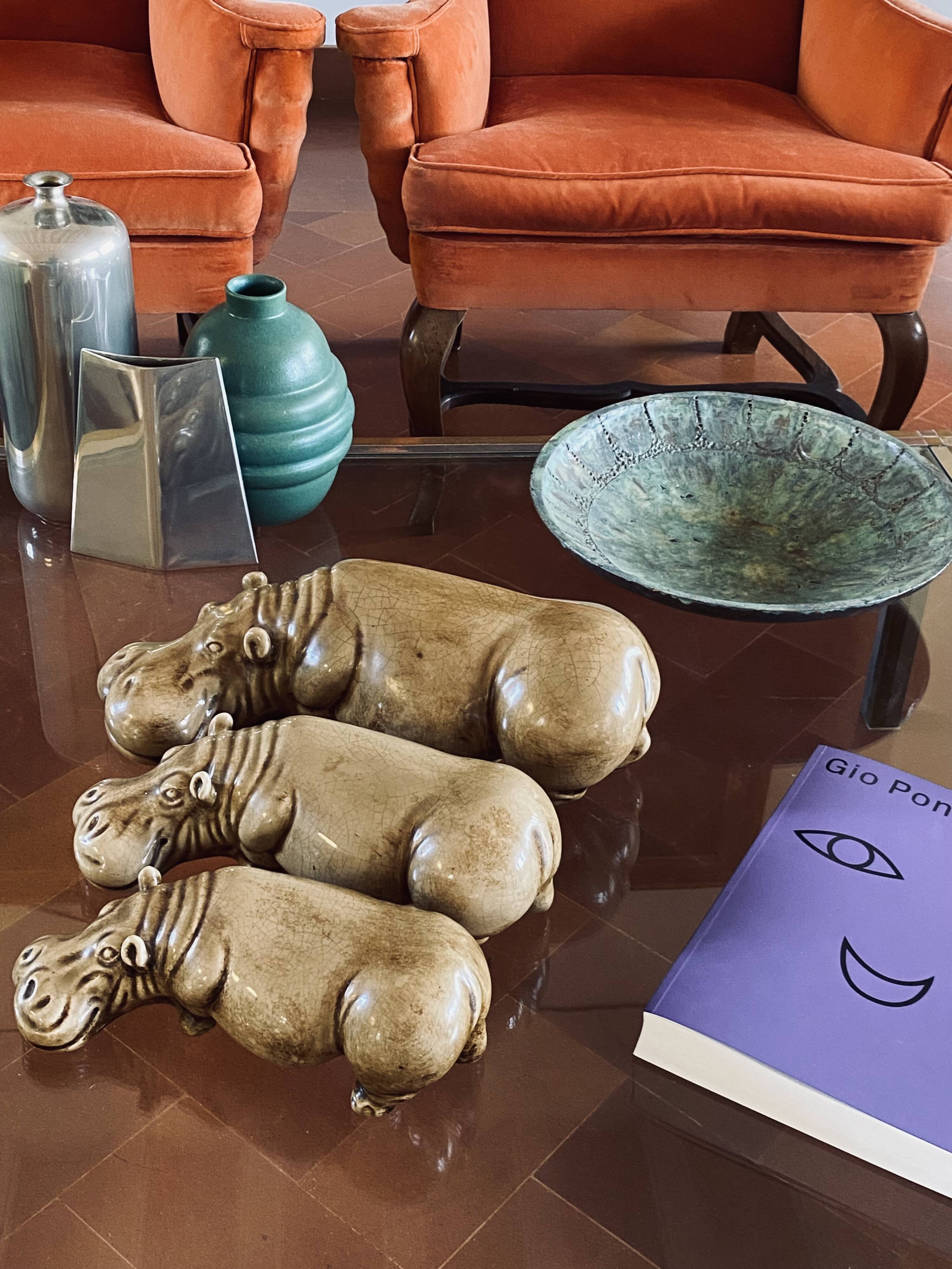 Mid-century Set of 3 ceramic hippos, Zaccagnini Italy 1950s