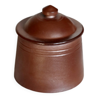 Small vintage brown ceramic butter bell with matte finish