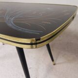 Vintage coffee table with glass top and angled legs, 1950s