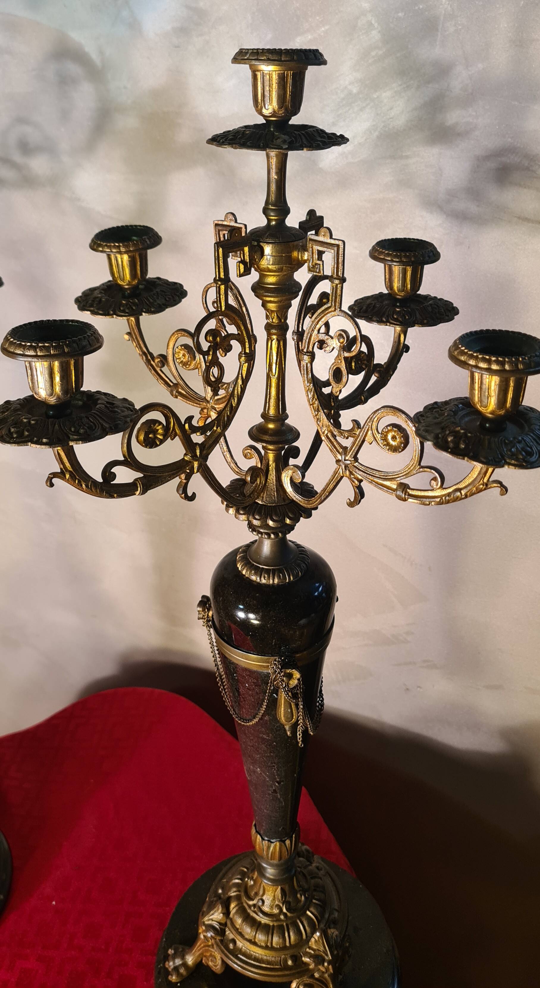 candelabra 19th gilded bronze and marble candlestick 60x32 cm