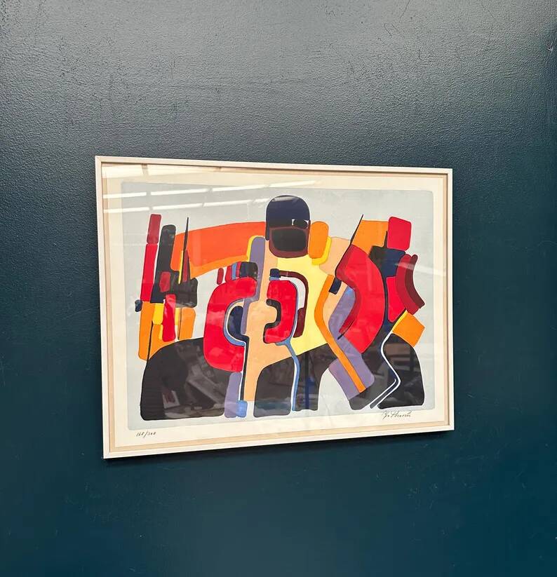 Original Swedish Colour Lithograph – “Composition” by Bo Thorén – Signed – Vintage & Framed